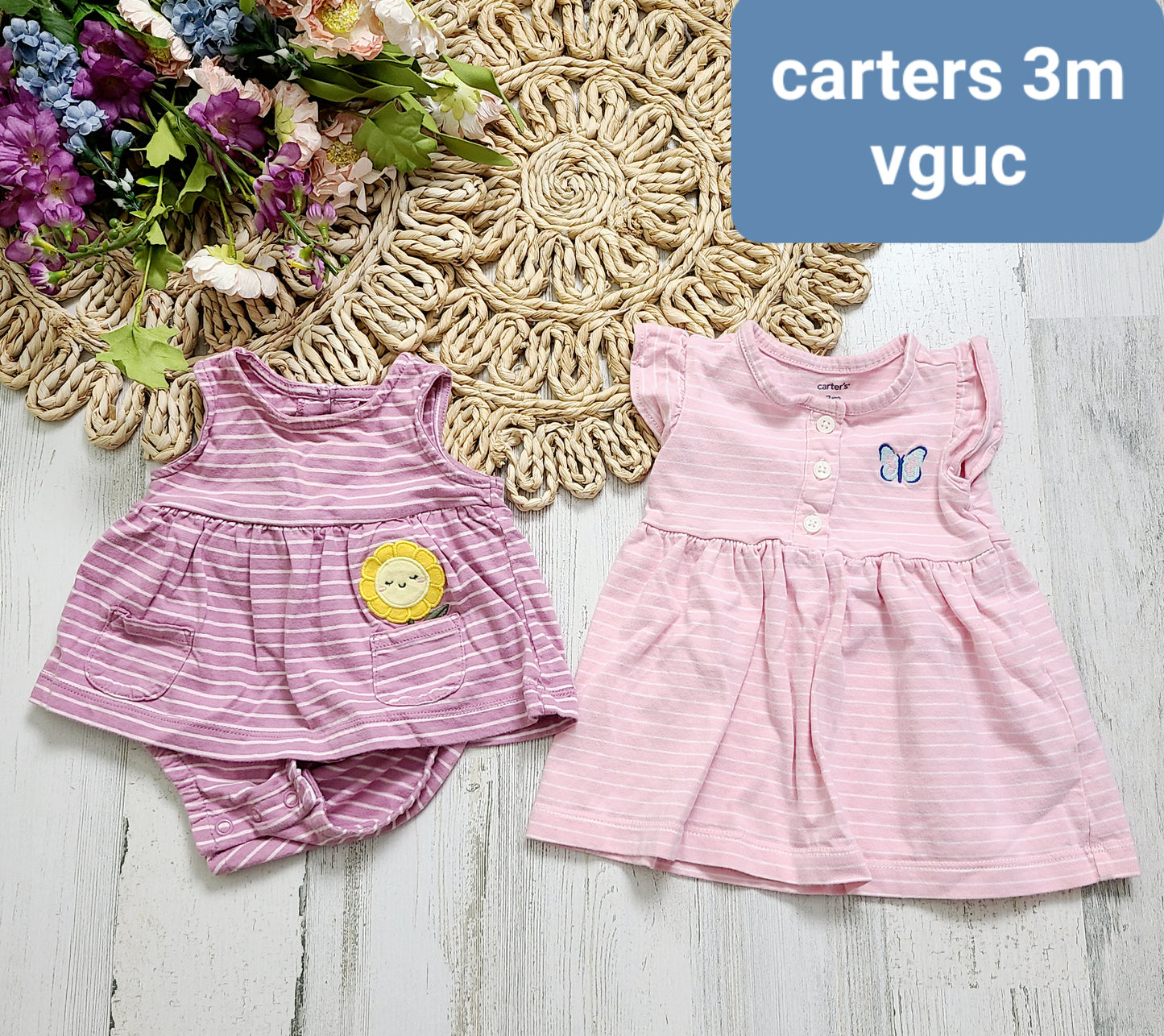 pink striped carters flower and butterfly
