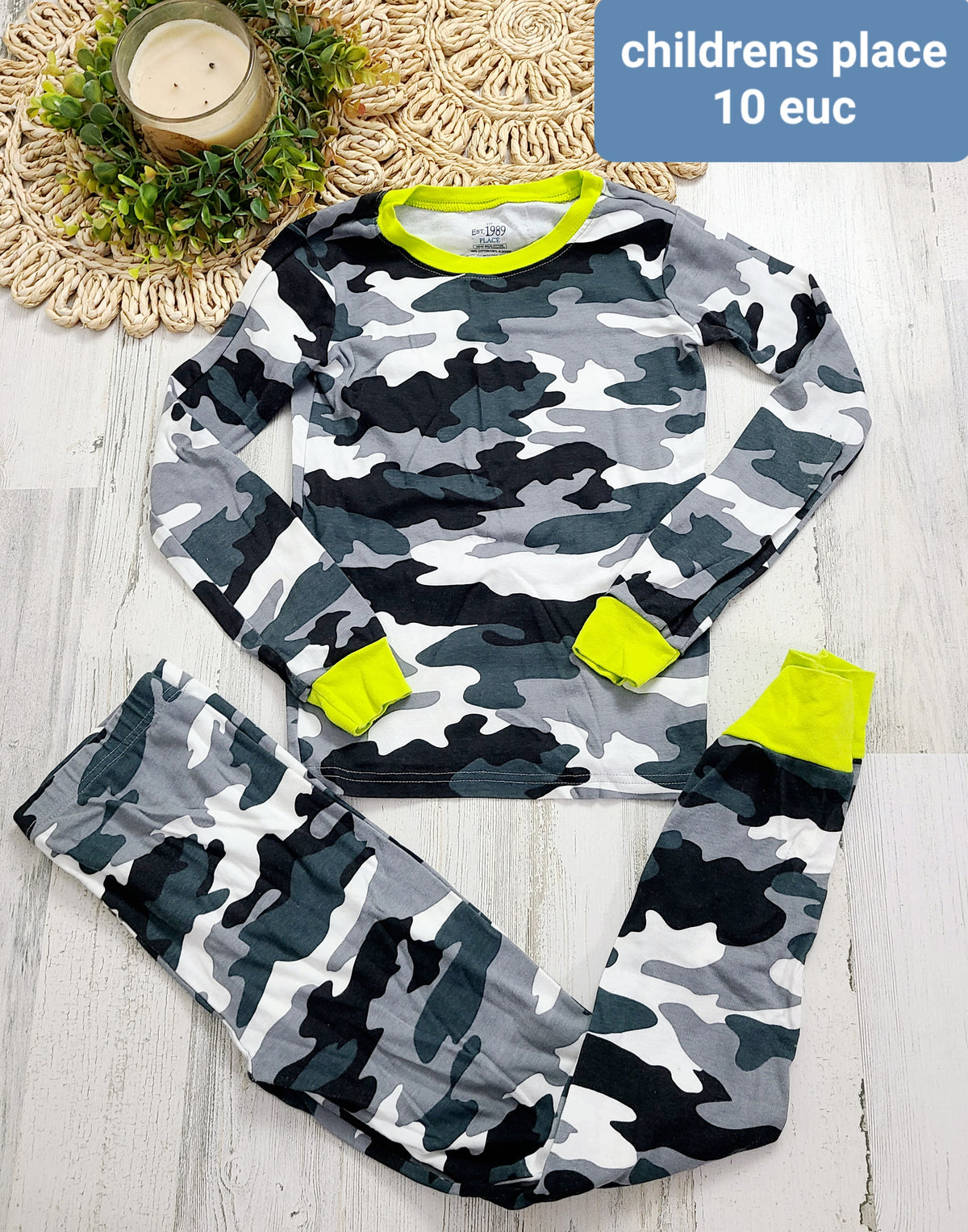 camo and lime green pj childrens place