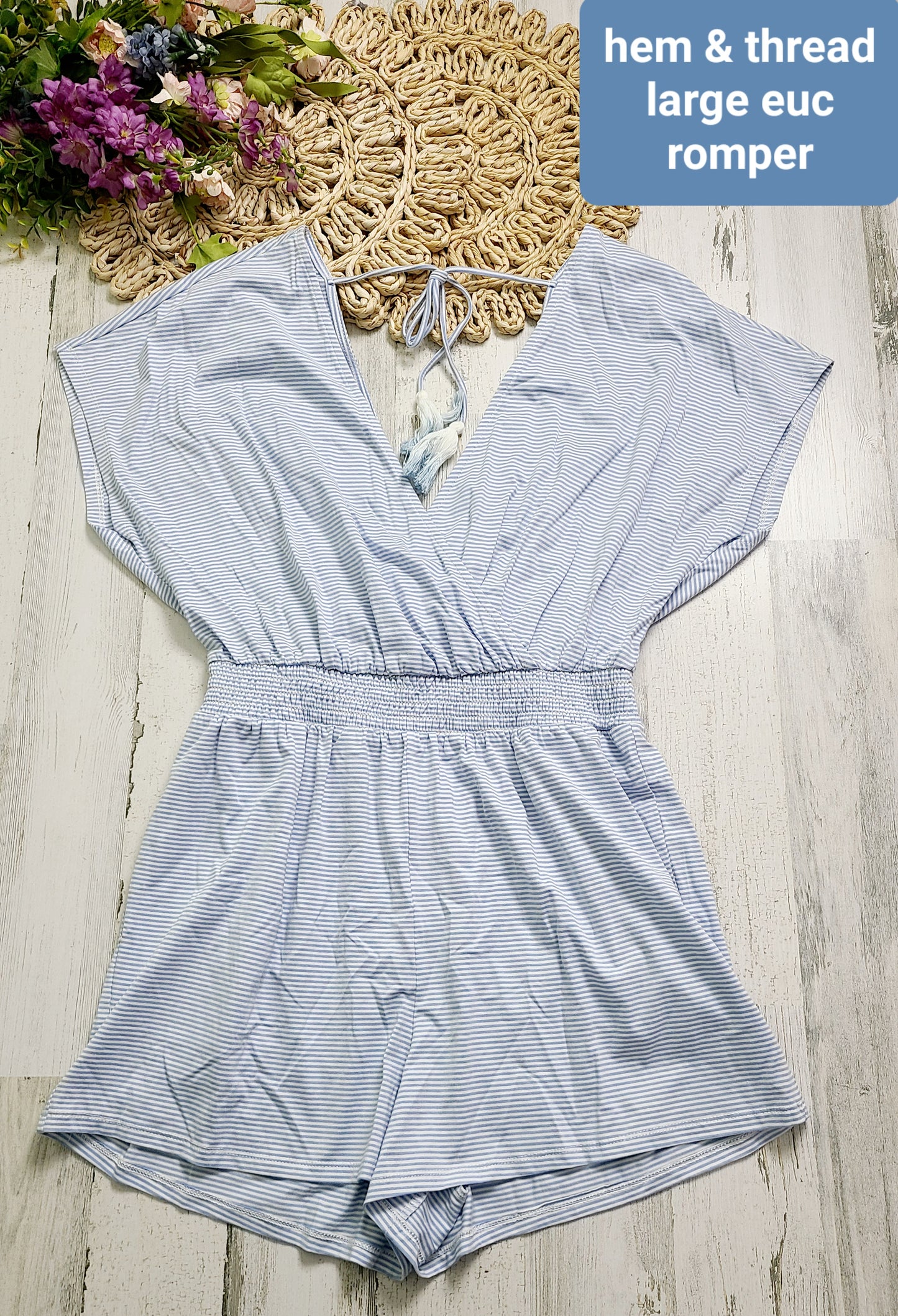 hem&thread romper blue stripes