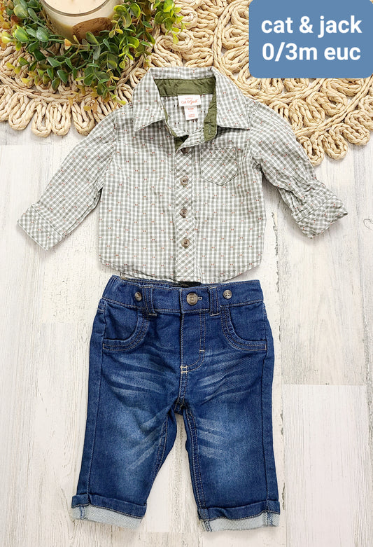 green plaid and jeans cat&jack