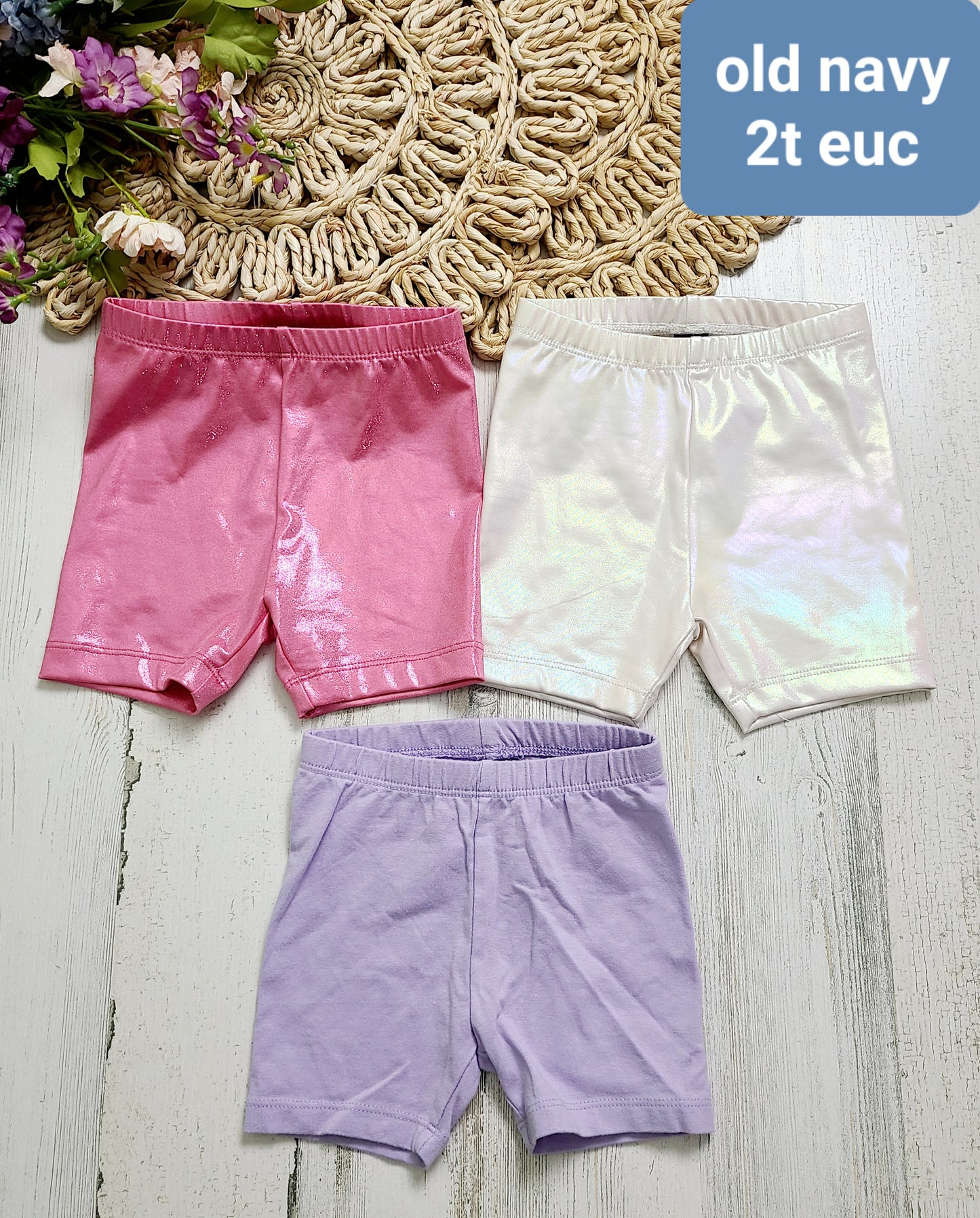 shiny shorts and purple shorts