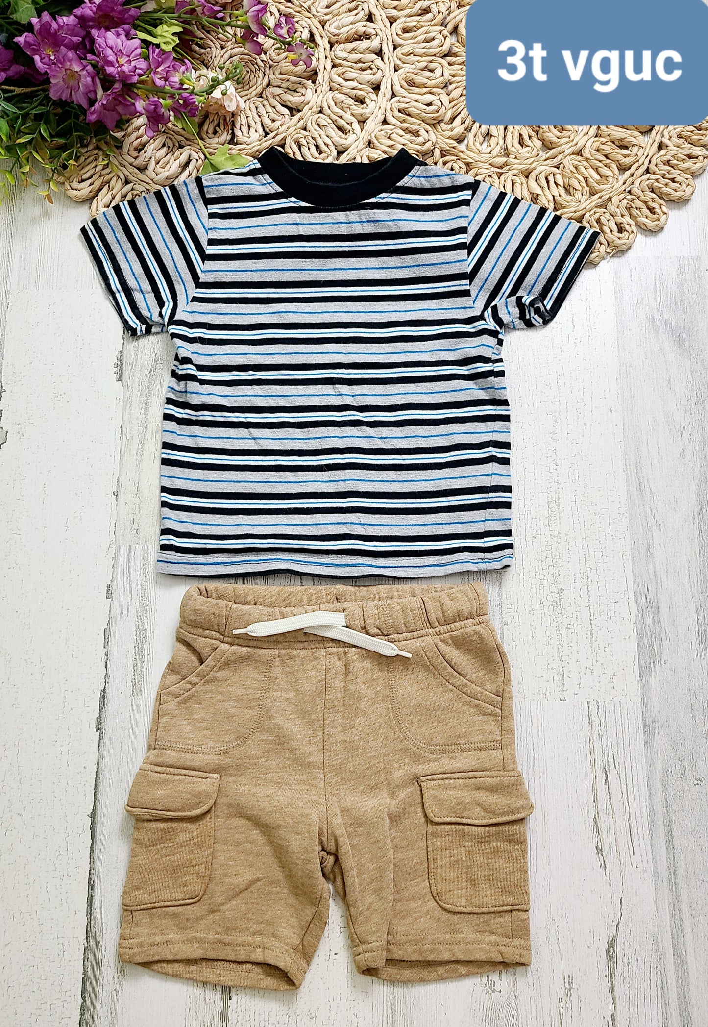 striped tshirt khaki shorts 3t