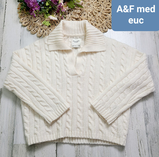 a&f off white collar sweater