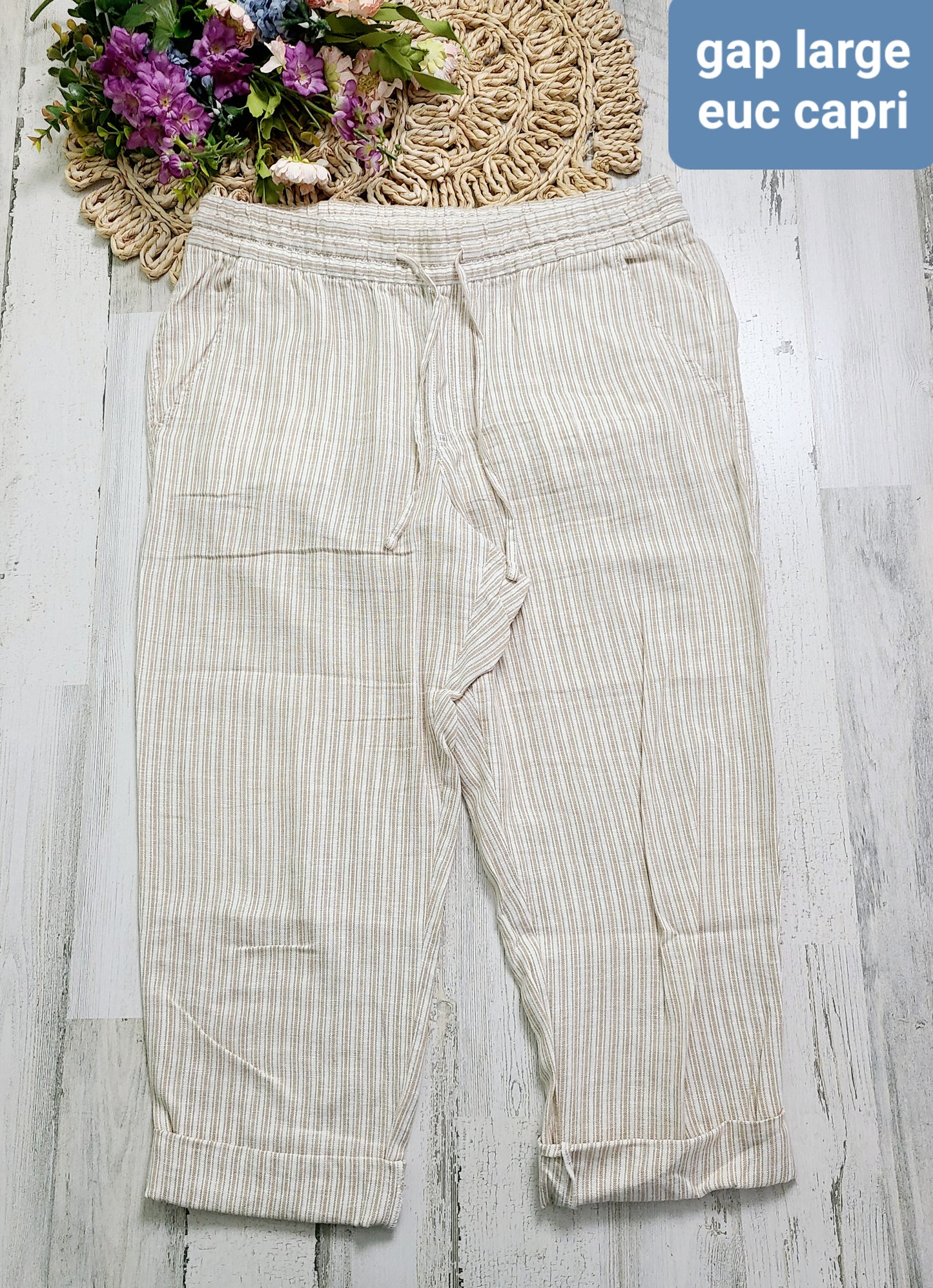 gap striped tan capris