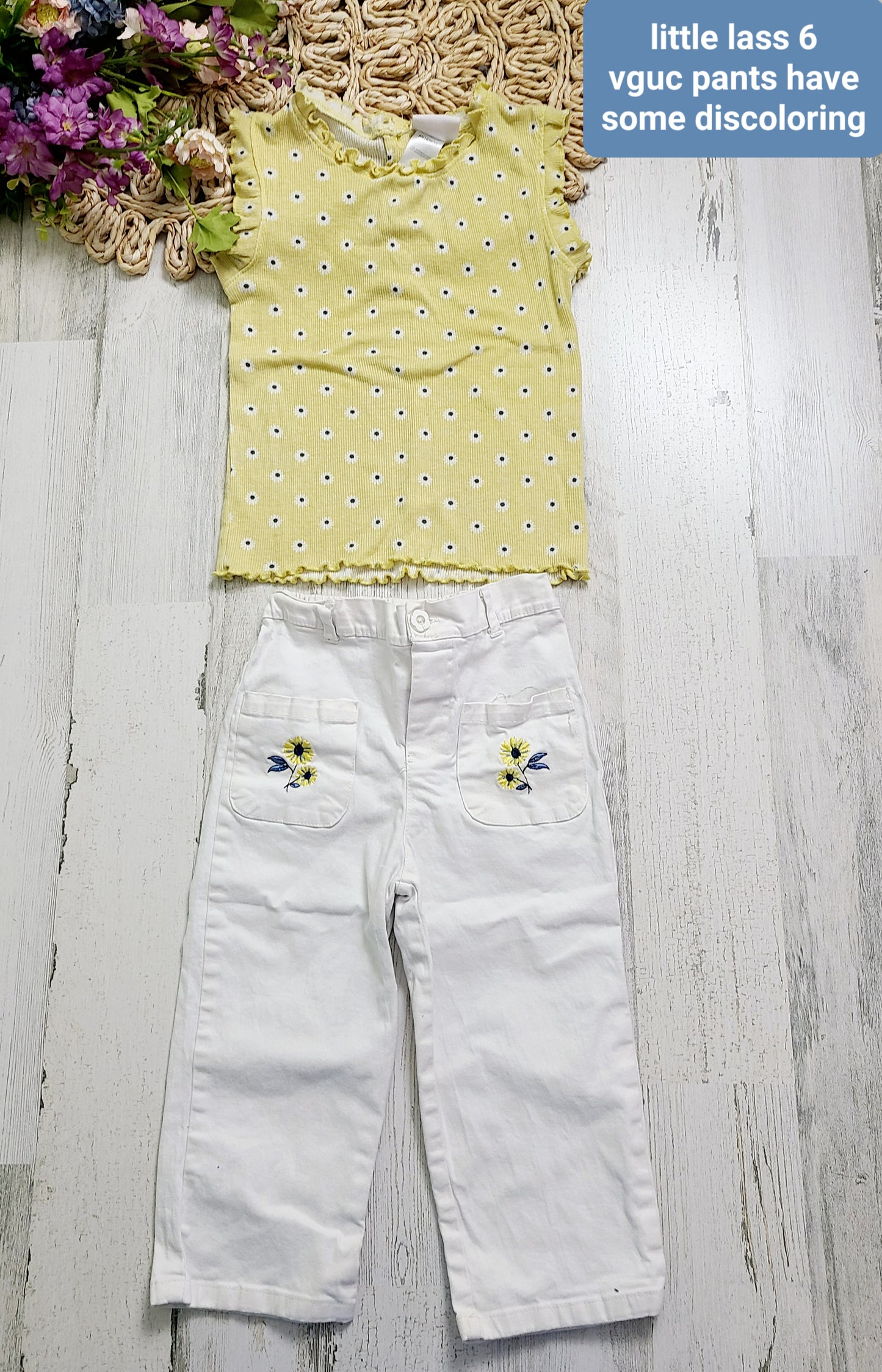 little lass yellow tank white pants