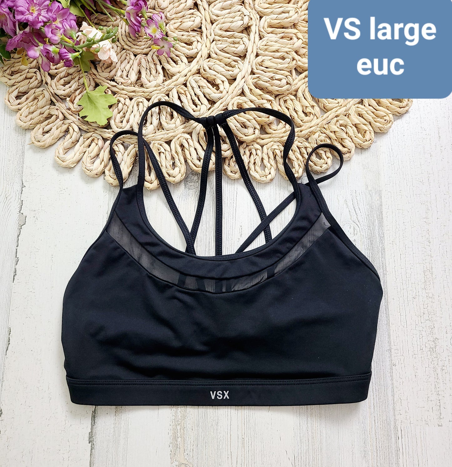 vs black strappy sports bra large