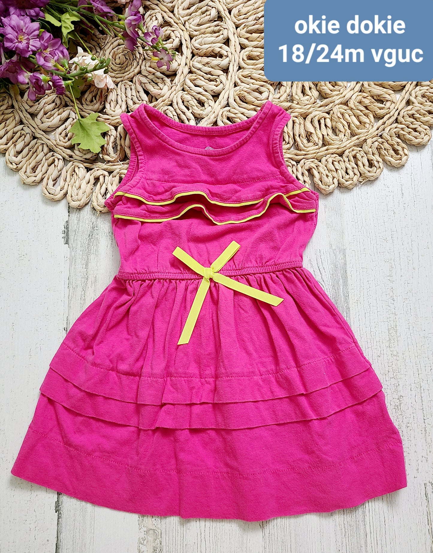 okie dokie pink ruffle dress yellow bow