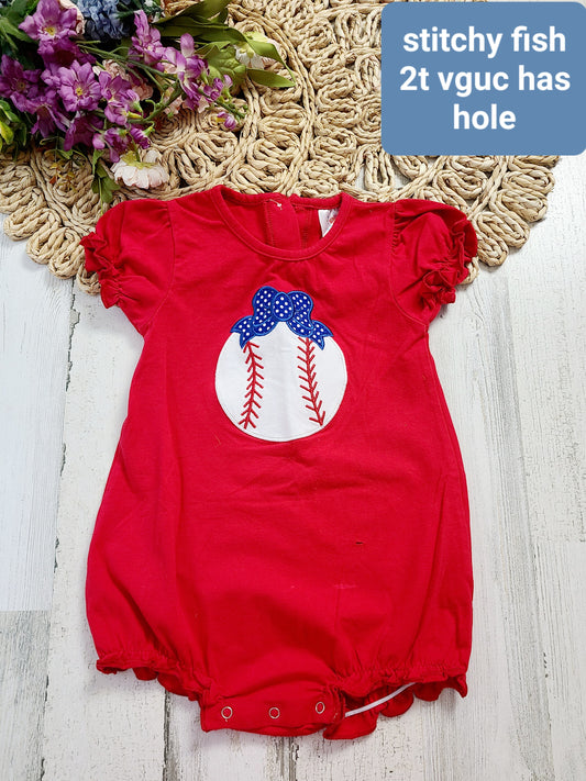stitchy fish july baseball onesie vguc