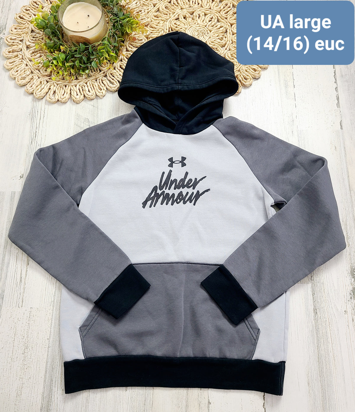 gray black ua hoodie 14/16y