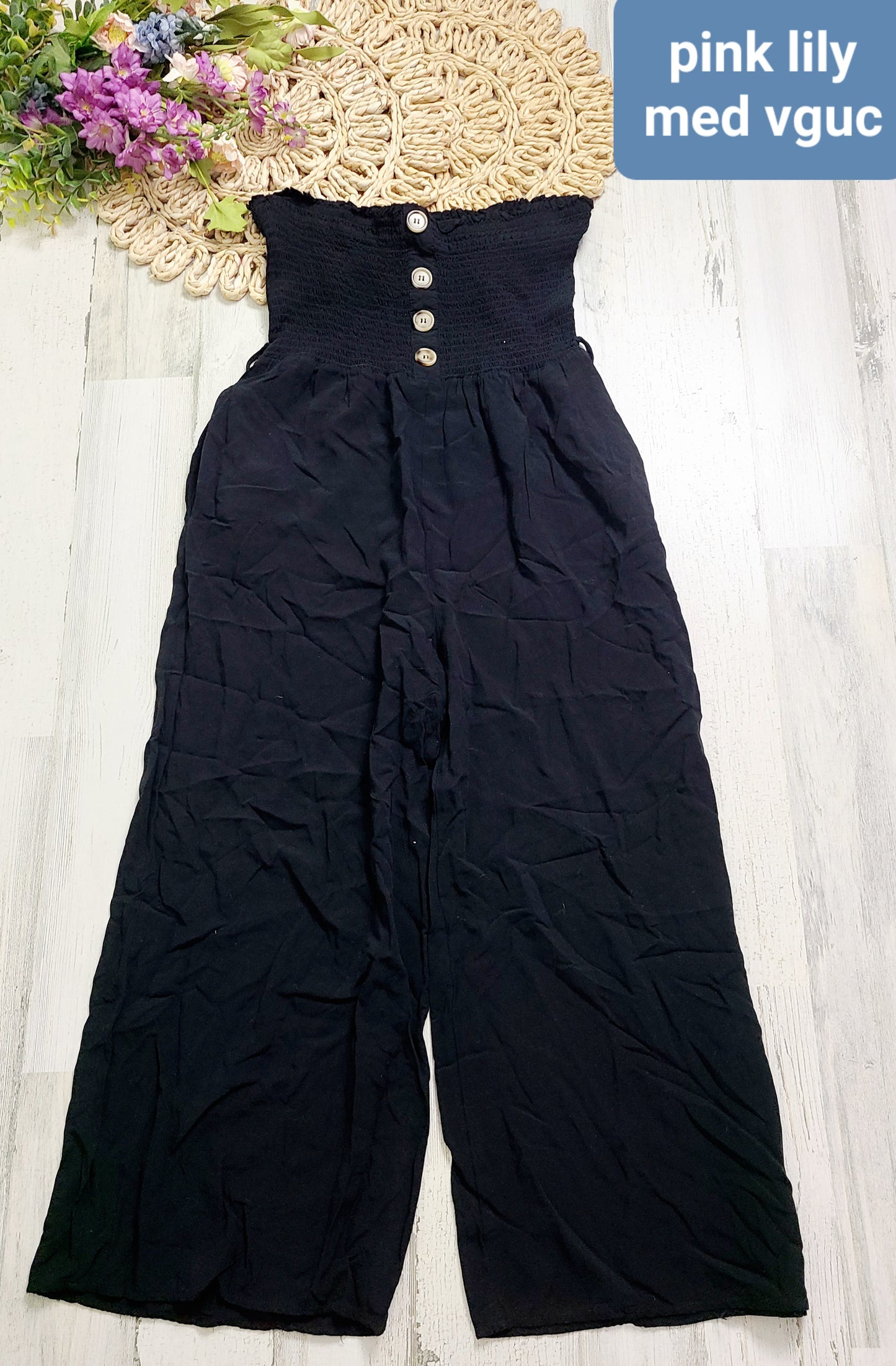 pink lily black strapless jumpsuit