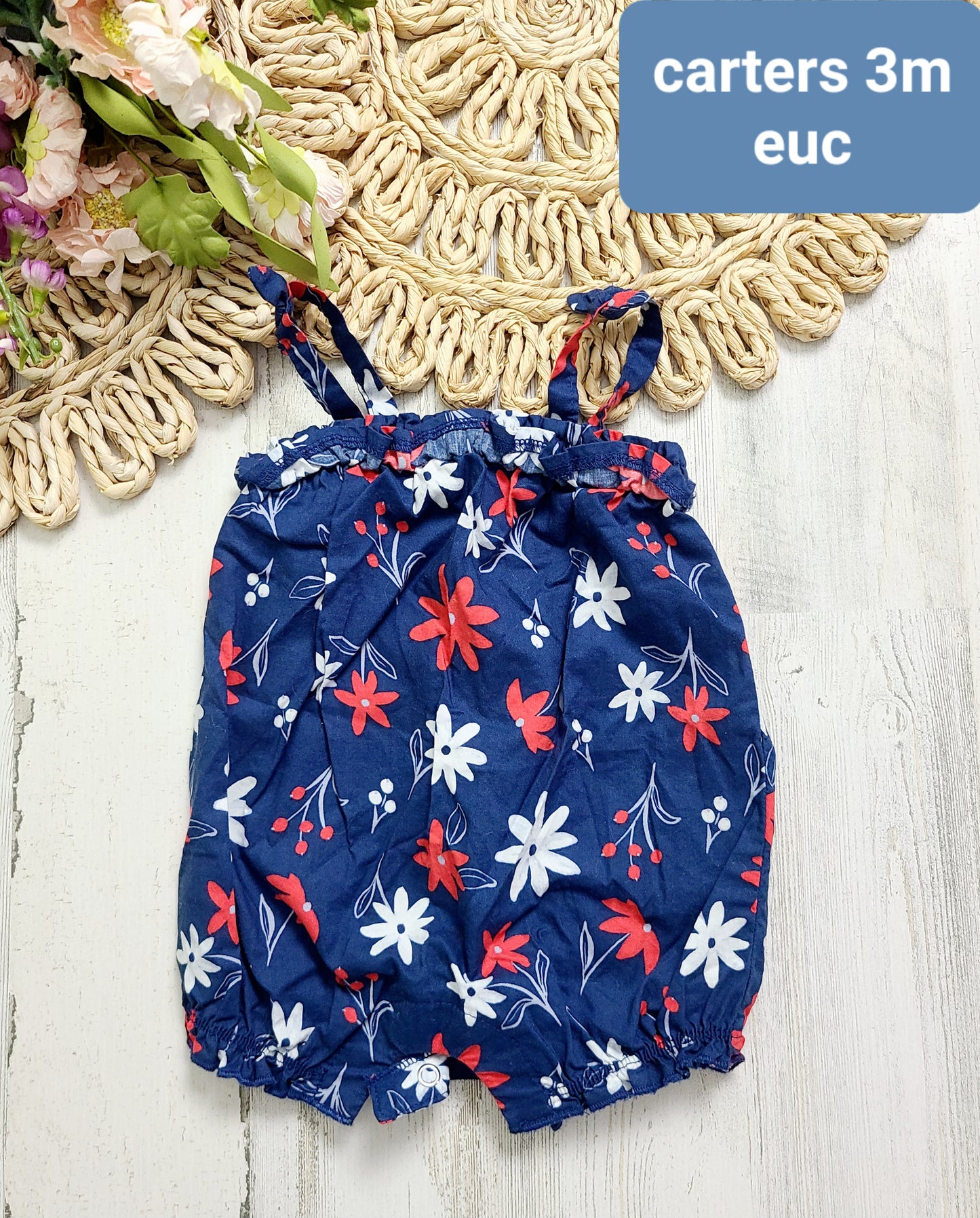 carters romper navy with red flowers