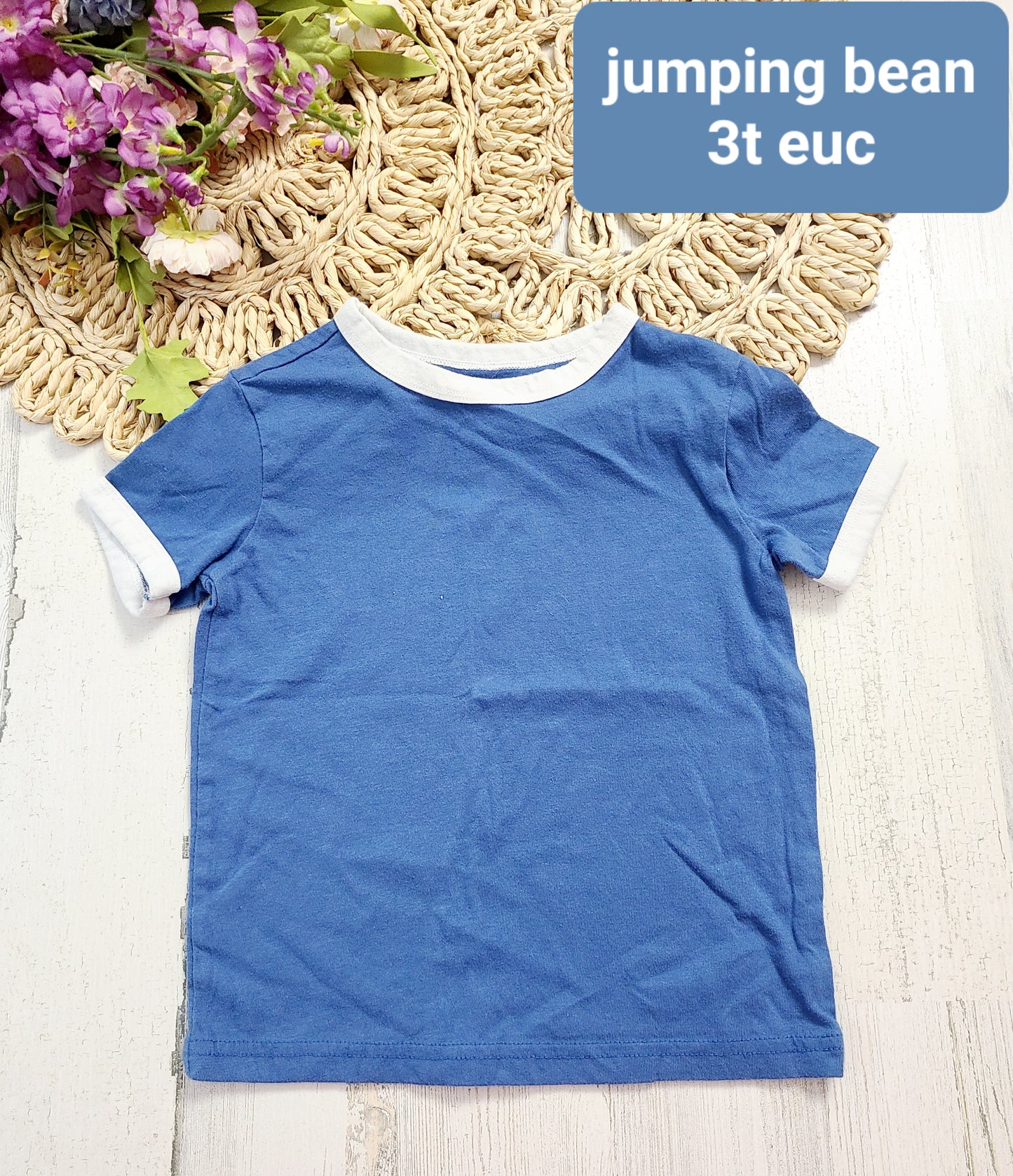 jumping bean blue tee white trim