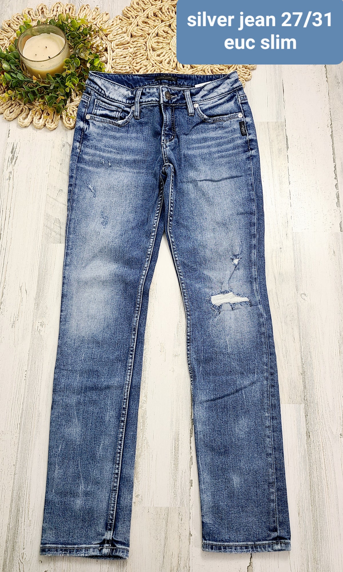 silver jeans one distressed spot slim