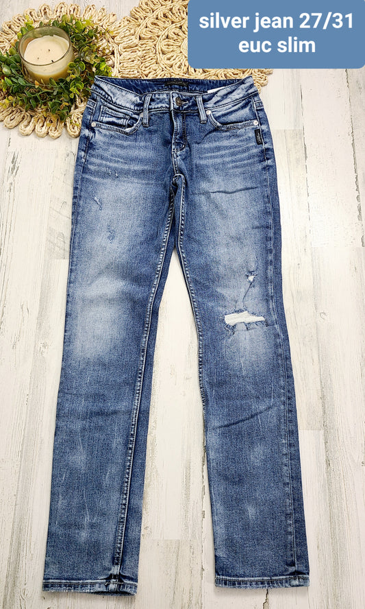 silver jeans one distressed spot slim