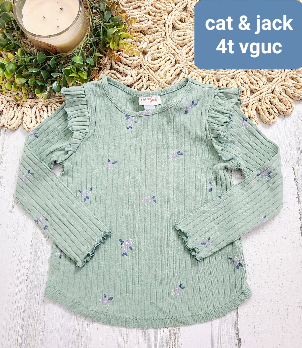 green floral ruffle shoulder cat & jack ls