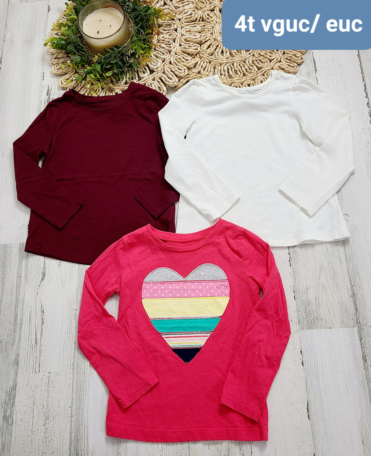 3 long sleeves maroon white and pink