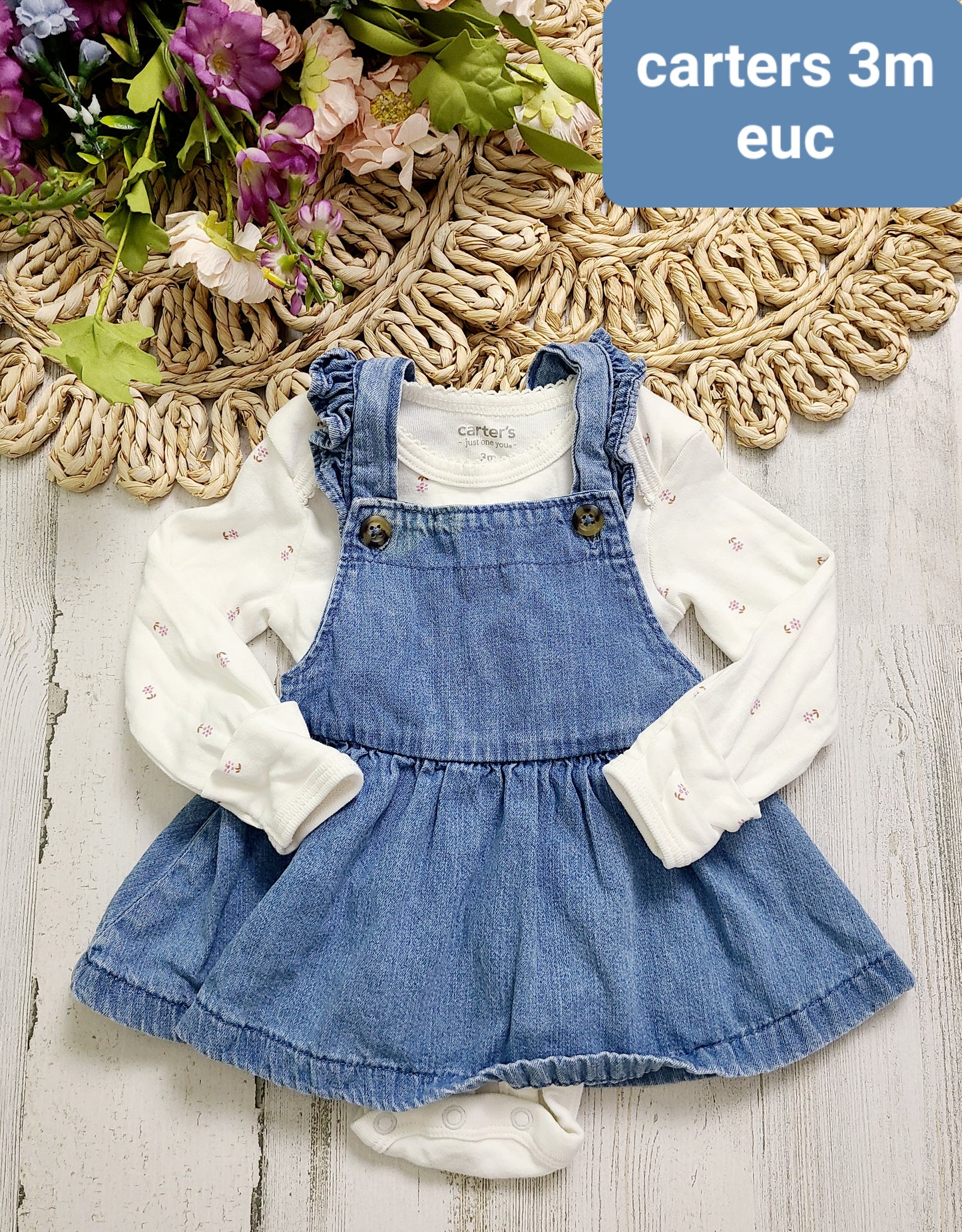 jean dress and long sleeve onesie carters
