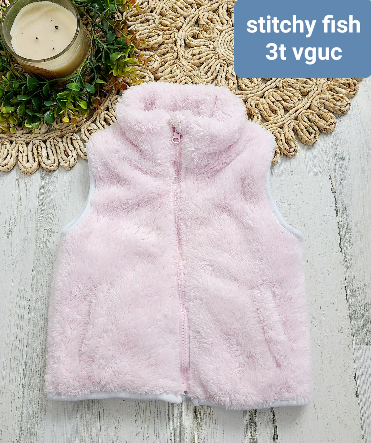 light pink with white outline fleece vest stitchy fish