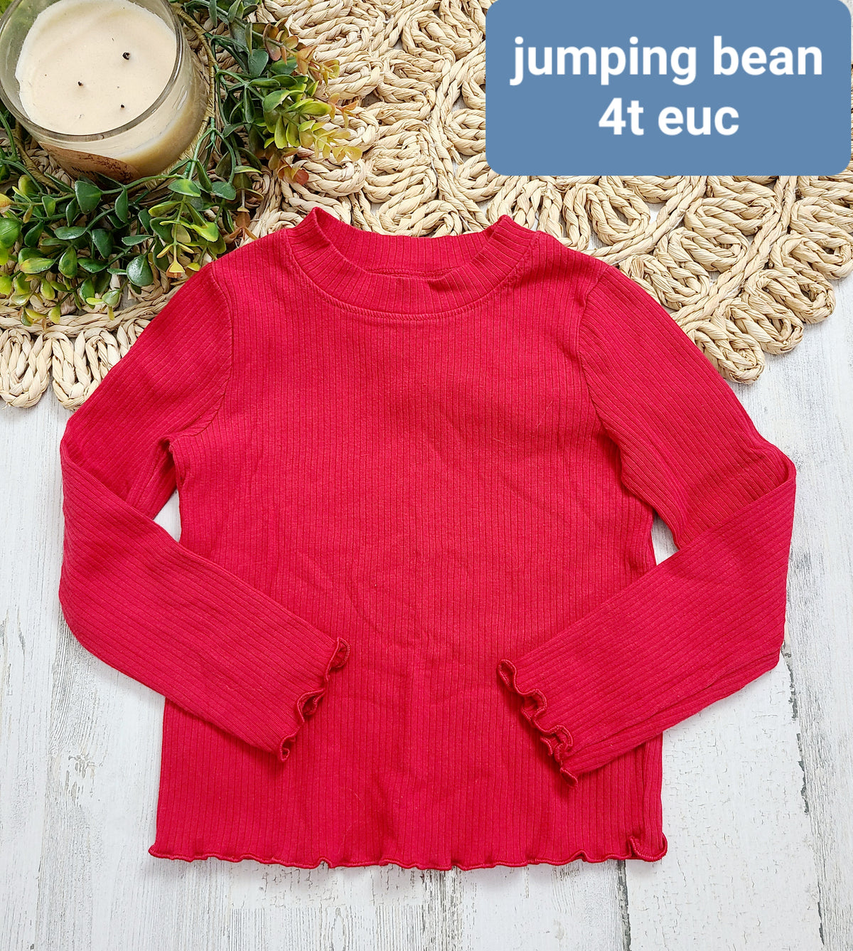 red ribbed long sleeve ruffle hems jumping bean