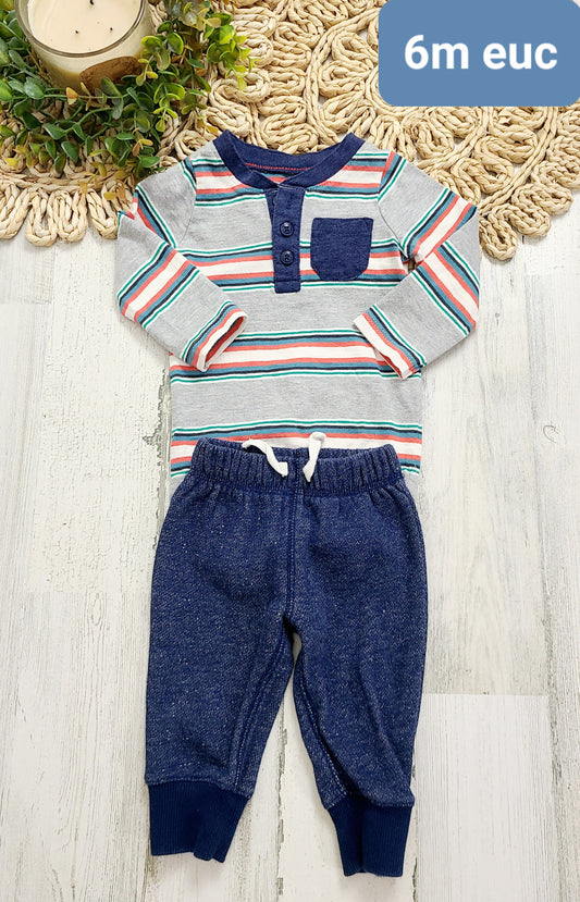 striped onesie with blue joggers 6m