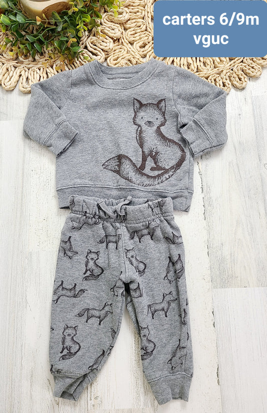 fox gray brown 6/9m sweatshirt and sweatpants