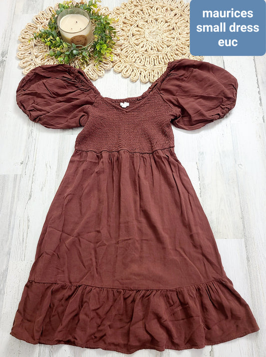 brown puff sleeves maurices dress